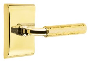 Emtek R-Bar Hammered 5051 Select Brass Full Dummy Leverset with Neos Rosette
