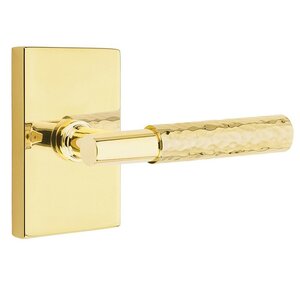 Emtek T-Bar Hammered 5112 Select Brass Passage Leverset with Modern Rectangular Rosette for Right Handed Doors