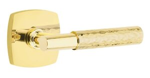Emtek T-Bar Hammered 5306 SD Select Brass Single Dummy Lever with Urban Modern Rosette for Left Handed Doors