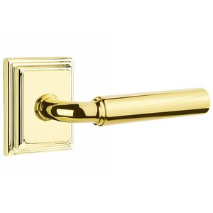 Emtek R-Bar Smooth 8261 Select Brass Privacy Leverset with Wilshire Rosette for Right Handed Doors
