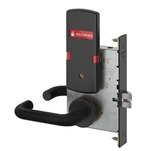 Schlage L9040 03A OSOCC Bath/Bedroom Privacy Mortise Lock with 02 Lever and A Rose with Outside Occupied/Vacant Indicator