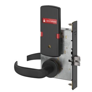 Schlage L9040 17A OSOCC Bath/Bedroom Privacy Mortise Lock with 17 Lever and A Rose with Outside Occupied/Vacant Indicator