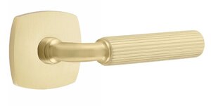 Emtek R-Bar Straight Knurled 5326 Select Brass Privacy Leverset with Urban Modern Rosette for Right Handed Doors