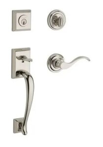 Baldwin SCNAPxCURLTRR Reserve Napa Single Cylinder Handleset with Curve Lever and Traditional Round Rosette for Left Handed Doors