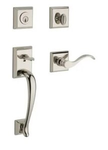 Baldwin SCNAPxCURLTSR Reserve Napa Single Cylinder Handleset with Curve Lever and Traditional Square Rosette for Left Handed Doors