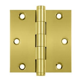 Deltana DSB35 Standard 3-1/2 Inch x 3-1/2 Inch Solid Brass Full Mortise Hinge with Square Corners (Sold in Pairs)