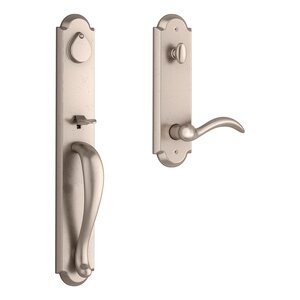 Baldwin EEELKXARCLRAESMT Reserve Elkhorn Single Cylinder Handleset with Arch Lever and Rustic Arched Escutcheon For Left Handed Doors with SmartKey Cylinder