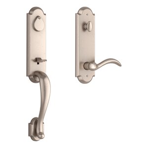 Baldwin EEKODXARCRRAESMT Reserve Kodiak Single Cylinder Handleset with Arch Lever and Rustic Arched Escutcheon For Right Handed Doors with SmartKey Cylinder