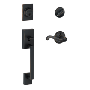 Schlage F60CENxFLARH Century Single Cylinder Handleset with Flair Interior Lever for Right Handed Doors