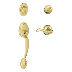 Schlage F60PLYxFLARH Plymouth Single Cylinder Handleset with Flair Interior Lever for Right Handed Doors