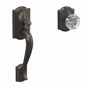 Schlage Custom FC285 CAM/ALXxCAM Camelot Lower Handleset with Alexandria Glass Knob &amp; Camelot Rosette