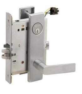 Schlage L9092PELEU 01L Electrically Unlocking or Locking Outside Cylinder and Outside Lever Mortise Lock with 01 Lever and L Escutcheon