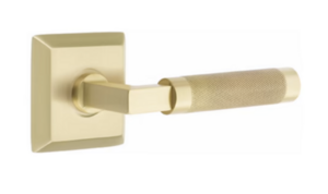 Emtek L-Square Knurled 8131 Select Brass Passage Leverset with Quincy Rosette for Left Handed Doors