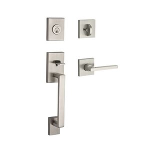 Baldwin SCLAJxSQULCSR150 Reserve La Jolla Single Cylinder Handleset with Square Lever and Contemporary Square Rosette Satin Nickel Finish Left Handed