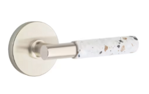 Emtek T-Bar Light Terrazzo 5059 SD Select Brass Single Dummy Lever with Disk Rosette for Left Handed Doors