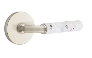 Emtek R-Bar Light Terrazzo 5059 SD Select Brass Single Dummy Lever with Disk Rosette for Left Handed Doors