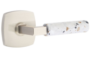Emtek L-Square Light Terrazzo 5316 Select Brass Passage Leverset with Urban Modern Rosette for Left Handed Doors