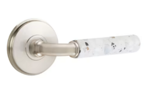 Emtek R-Bar Light Terrazzo 8110 Select Brass Passage Leverset with Watford Rosette for Left Handed Doors