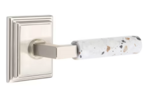 Emtek L-Square Light Terrazzo 8161 Select Brass Passage Leverset with Wilshire Rosette for Left Handed Doors