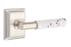 Emtek T-Bar Light Terrazzo 8561 SD Select Brass Single Dummy Lever with Wilshire Rosette for Left Handed Doors