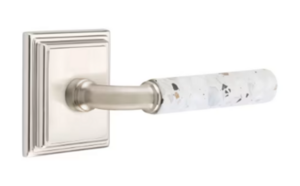 Emtek R-Bar Light Terrazzo 8261 Select Brass Privacy Leverset with Wilshire Rosette for Left Handed Doors