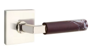 Emtek L-Square Rosso Levanto Marble 5210 Select Brass Privacy Leverset with Square Rosette for Right Handed Doors