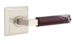 Emtek L-Square Rosso Levanto Marble 8531 SD Select Brass Single Dummy Lever with Quincy Rosette for Right Handed Doors