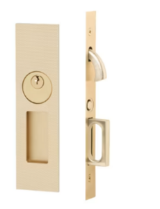 Emtek 2193 Knurled Narrow Modern Rectangular Keyed Pocket Door Mortise Lock for 1-7/8" Thick Doors
