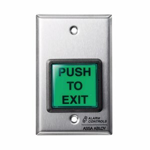 Alarm Controls TS2T 2" Green Square Push to Exit Button with Timer Satin Stainless Steel Finish