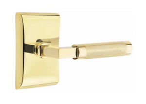 Emtek L-Square Knurled 5051 Select Brass Full Dummy Leverset with Neos Rosette