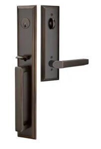 Emtek 4212 Melrose Full Length Single Cylinder Handleset with Milano Lever for Right Handed Doors
