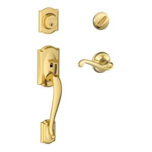 Schlage F60CAMxFLARH Camelot Single Cylinder Handleset with Flair Interior Lever for Right Handed Doors